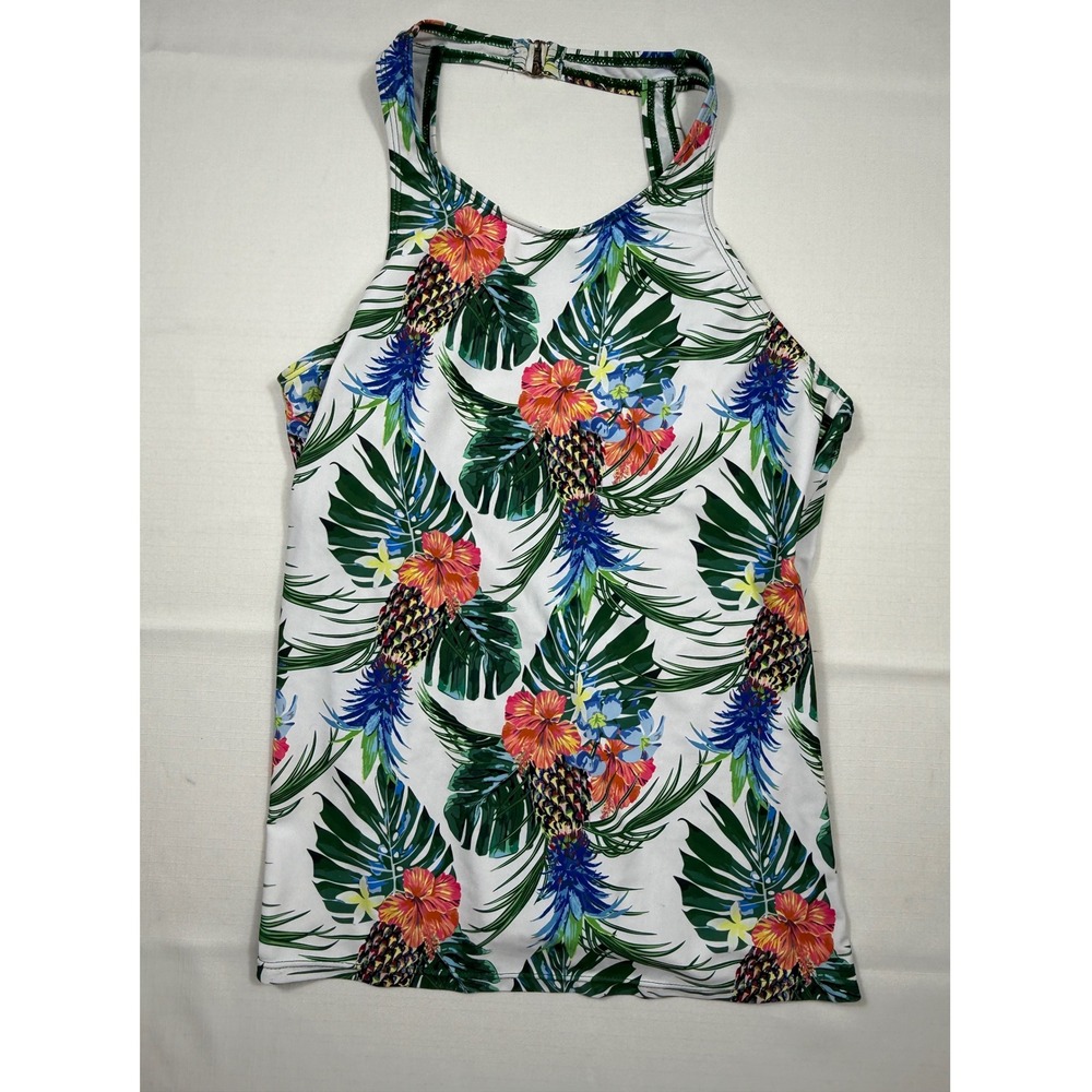 Sheshow Tropical Floral Pineapple Print Halter One Piece Swimsuit‎ sz Medium